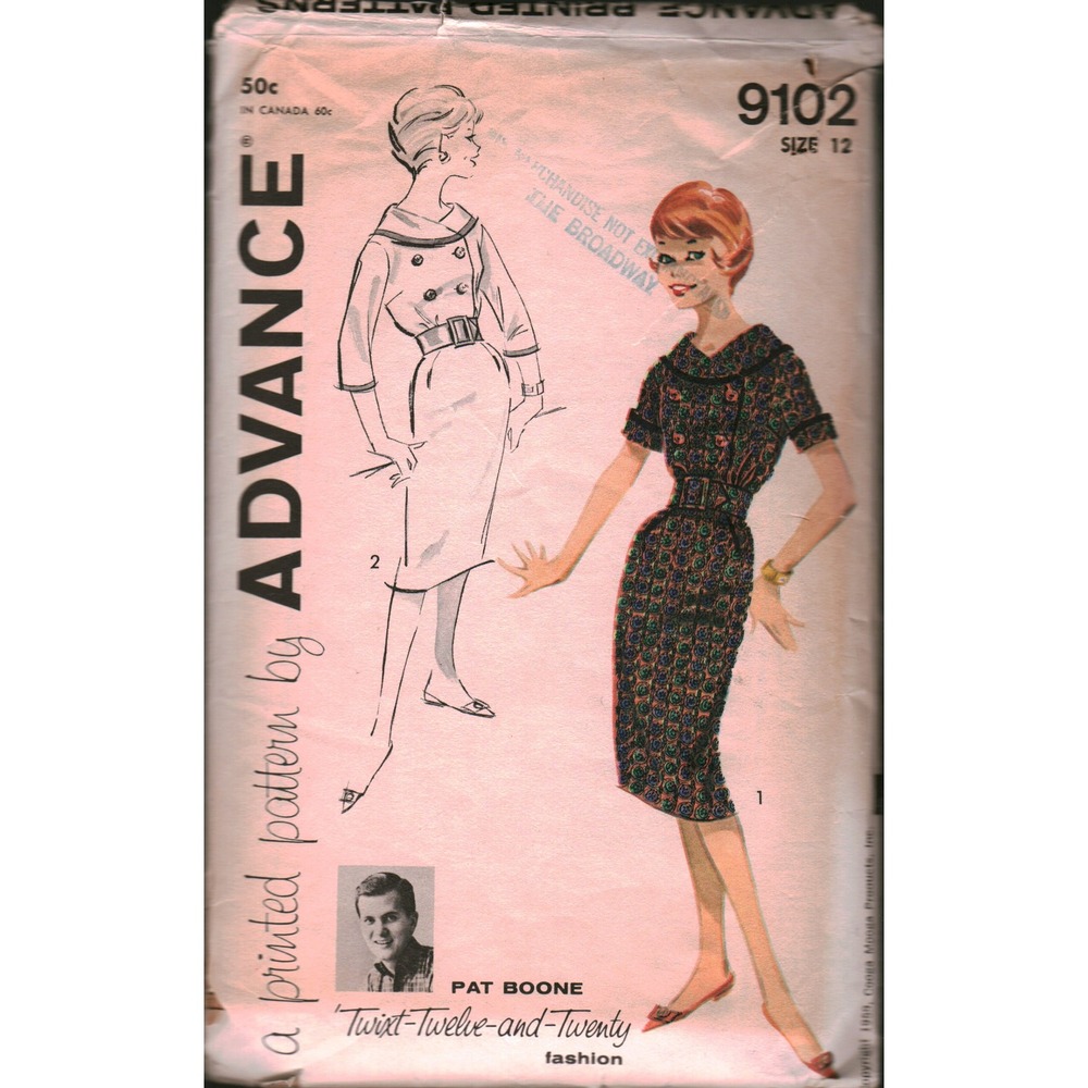 Vintage‎ Advance 9102 Sewing Pattern 1950s Teen Junior Sheath Dress Size 12 B32